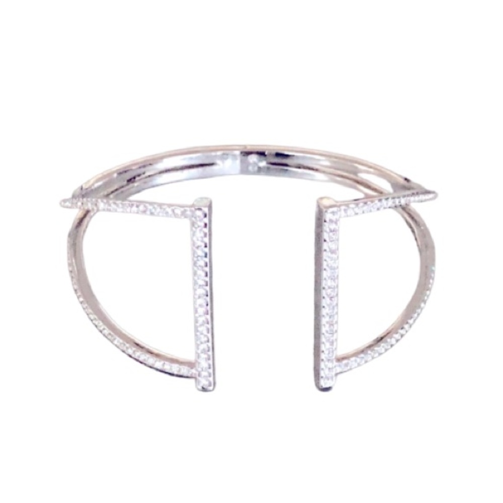 Silver Hinge Bangle Bracelet CZ Micro-Pave